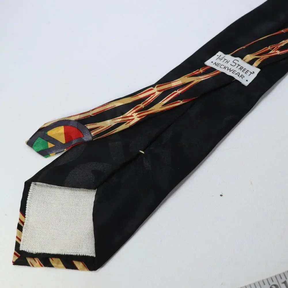 Vintage 14th Street Neckwear Tie Mens 55 in Rasta Colors Peach Sign Bamboo Wide